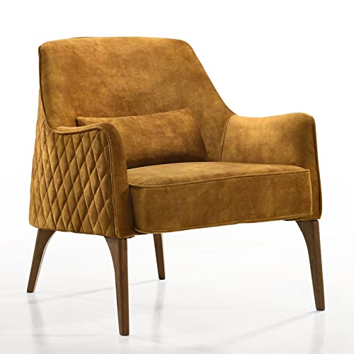 Image of Lakdi The Furniture Co. Modern Home & Living Room Lounge Chair Furniture |Velvet Upholstered Lounge Accent Chair | Internal Structure Made in Solid Wood |Teak Wood Base|- (151851280)
