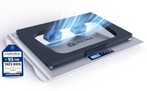 KLIM Everest Tapis de refroidissement | Puissants ventilateurs turbo de 4300 tr/min | Protégez votre ordinateur portable de jeu contre la surchauffe | Convient aux ordinateurs portables de 14" à 17,3"