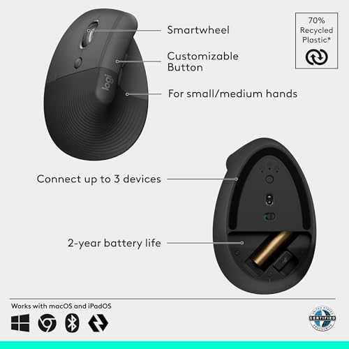 Image of Logitech Left Handed Lift Vertical Ergonomic Wireless Mouse - Graphite