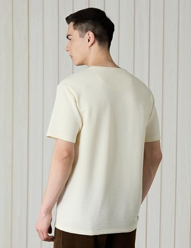 Image of Amazon Brand - Symbol Men Cotton Rich Relaxed Fit Textured T-Shirt | Half Sleeves | Available in Plus Size