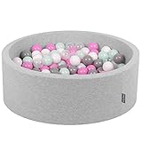 KiddyMoon 90X30cm/200 Palline ∅ 7CM Piscina di Palline Colorate per Bambini Tondo Fabbricato in EU, Grigio Ch: Trasparente/Grigio/Bianco/Rosa/Menta