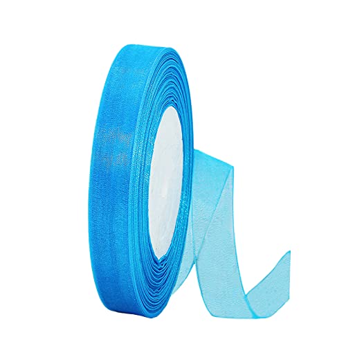 15mm Bleu Paon Ruban en Mousseline de Soie Transparente pour Emballage Cadeau,45m Organza Tissu Rubans Décoration Cadeau Noel Anniversaire Bouquet Mariée Mariage Décoration & Bricolage DIY