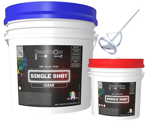 BP Resins: Single Shot |100% Solids Epoxy Resin Kit (3 Gallons) Solvent-Less, Two Component Gloss Coat Finish- Low VOC! Industrial Use, Garages, Floors, Wood, Acrylic & More! (Clear) + Free Mixer