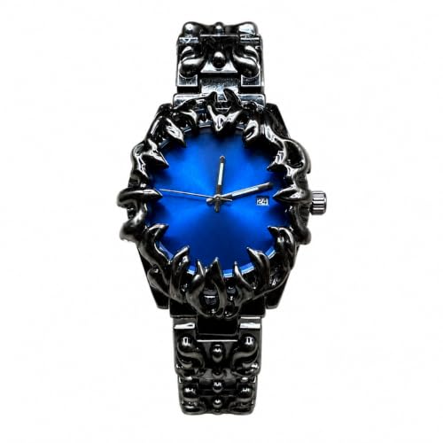 Image of Gothic Watch for Men - Crimson Eclipse, Sunburst Dial Stainless Steel Designer Wrist Watch, Stylish Fashion Watch