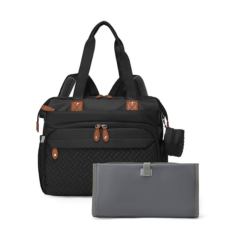 JJSH Waterproof Portable Baby Nappy Changing Diaper Bags For Mom Dad With Pacifier Holder Changing Mat Unisex Maternity Bag Organiser Baby Travel Bag Pram Bag