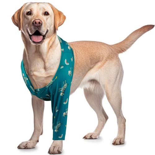 Image of ROZKITCH Front Leg Dog Sleeve for Front Right Left Leg, Pet Prevent Licking Wound Elbow Knee Protector, Dog Recovery Suit Cone Collar Alternative for Sprain ACL CCL Arthritis Joint Care Zebra XS