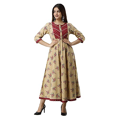 Image of FABRIC FITOOR Women's Floral Print Cotton Anarkali Kurta