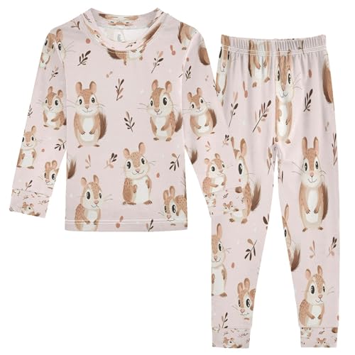 Vozoza Cute Chipmunks Floral Pajama Sets Long Sleeve Top with Pants Cotton Soft Sleepwear 2 Piece Pjs Set Size 3T Multicolor