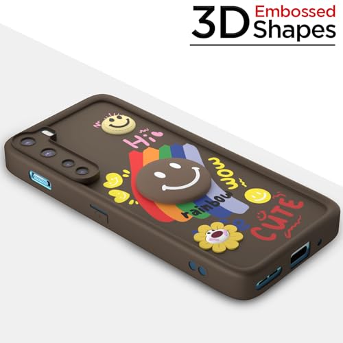 Image of Pikkme Back Cover for OnePlus Nord (2020) | Soft Silicone| Cute Rainbow Smile & 3D Cartoon Flower Design | Shockproof Raised Camera Protection Bumper Case (Brown)
