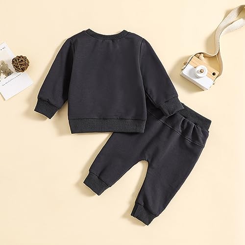 Toddler Baby Boy Clothes Set Solid Color Long Sleeve Crewneck Sweatshirt Top Casual Pants Set Fall Winter Outfits4