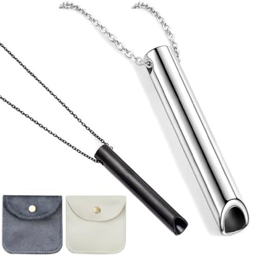 Aililong 2 collares Höki contra la ansiedad y los ataques de pánico, cadena de respiración para ejercicios de atención plena y relajación, colgante portátil para hombres y mujeres de acero inoxidable
