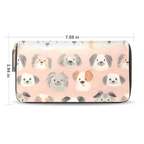 Long Wallets Leather Bifold Wallet for Women Dog Head with Zipper Credit Card Holder Large Capacity2