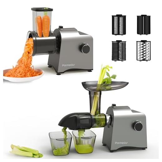 Parmedu Slow Masticating Juicer & Veggies Grater: Cold Press Juicer for Vegetable & Fruit Electric Slicer Salad Maker with Reverse Function - 250W Quiet Motor Easy to Clean, Celery Juicer with Brush
