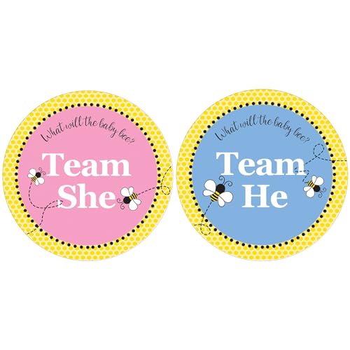 What Will It Bee Gender Reveal Stickers - 40 Count, Team He or She - Boy or Girl Bee Themed Decorations