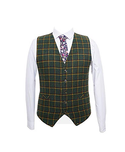 Classic Vintage Olive Green Mens Suits Plaid Wool Blend Tweed 3 PCS Suits Tuxedo Blazer4