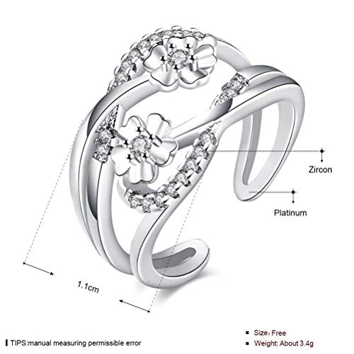 Preisvergleich Produktbild CWHao Doppelte Linie, Zwei Kleine Blumen, Diamant, Offener Ring, Roségold, Tray
