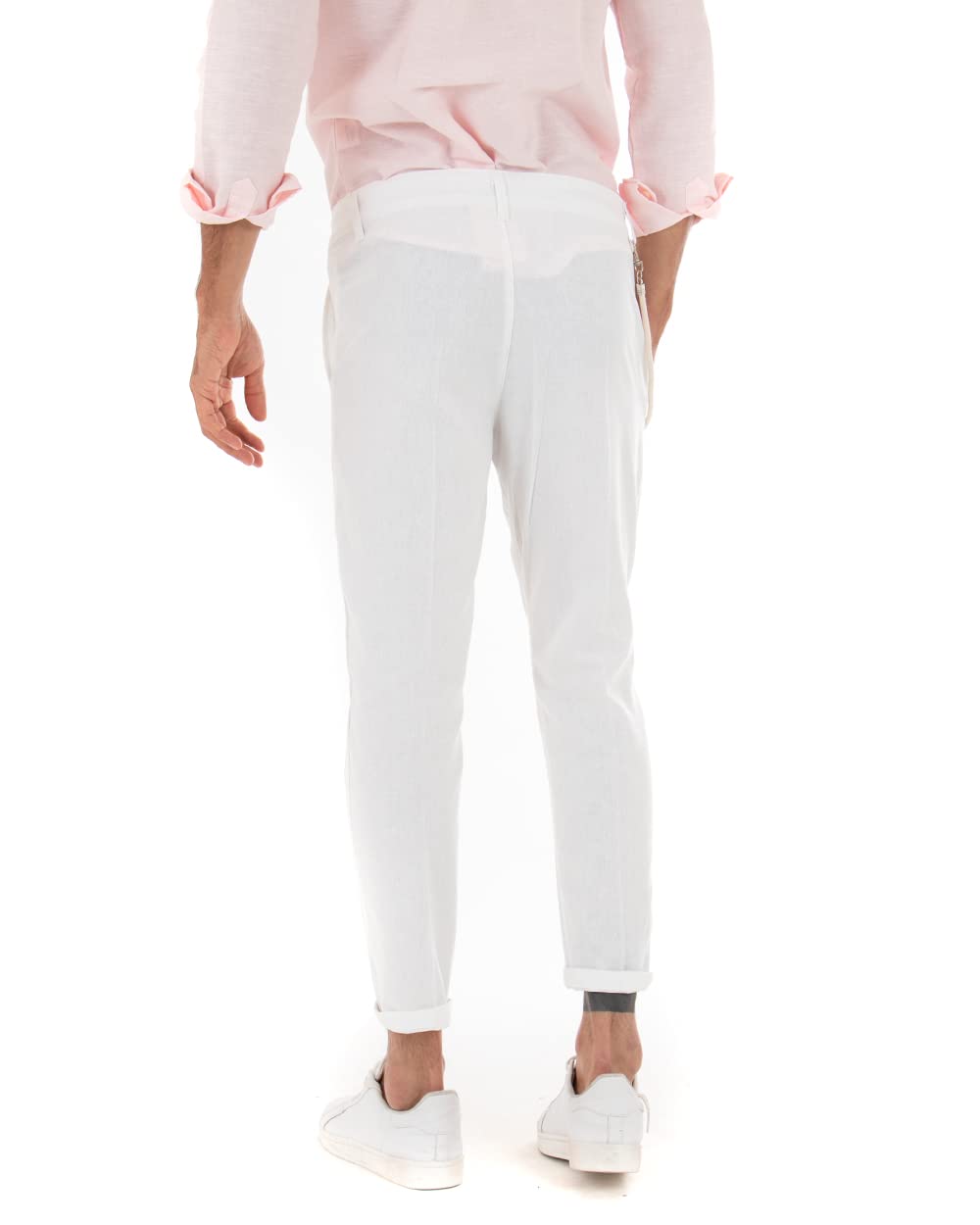 Giosal Pantalone Uomo Lino Bottone Allungato Classico Tinta Unita Elegante