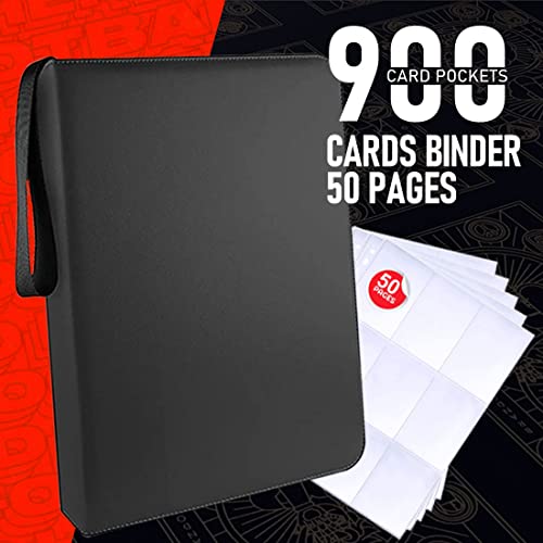 Scimi Trading Card Album - Holds 900 Cards 50 Removable Pages 9 Pockets With 3 Rings In Standard Size Cards Zipper Binder For Tcg Mtg Pockmon Yugioh Sports Cards (Black) #TOP1