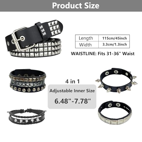 Black Studded Belt, Studded Bracelet Goth Rivet Punk Rock Cuff Bracelets Y2K Belt Emo Spike Cuff Bracelet Grunge Accessories for Women Men2