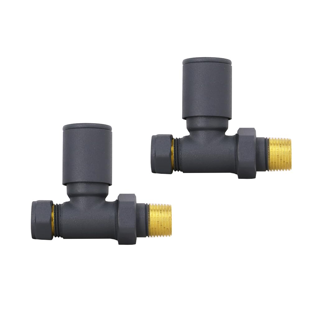 Nrg Straight - Anthracite-1 Straight Manual Valve 1 Pair Radiators Towel Rail Towel Heater Anthracite Valves