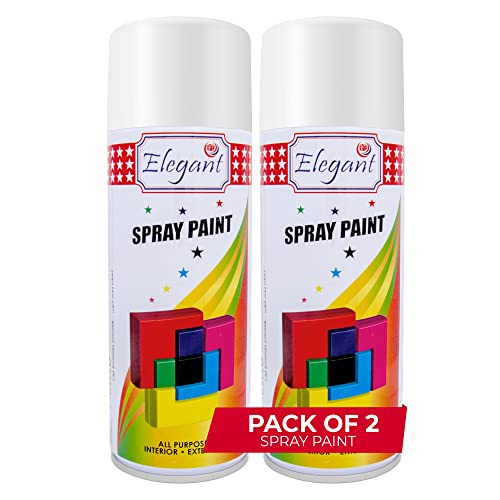 Elegant Multipurpose SPRAY PAINT Gloss White 400ML PACK OF 2 TWIN Pack (400ML x 2 Pcs) Fast Drying DIY Paint All Weather Resistance Interior And Exterior Acrylic Paint