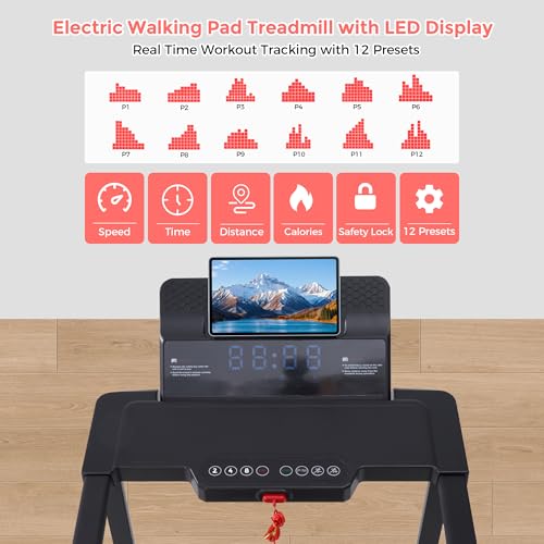 Image of Walking Pad with Handle Bar, 3.5HP Electric Portable Walking Pad Treadmill with Handles, 0.6-10MPH Running Treadmill with Handles for Home Small, Big Screen, 400LBS Capacity