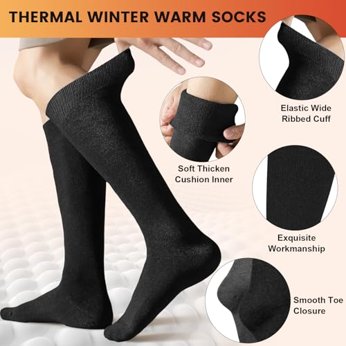 Warm Winter Knee High Socks for Women Thermal Cotton Boot Socks Black Long Thick Leg Warmers for Running Hiking Work4