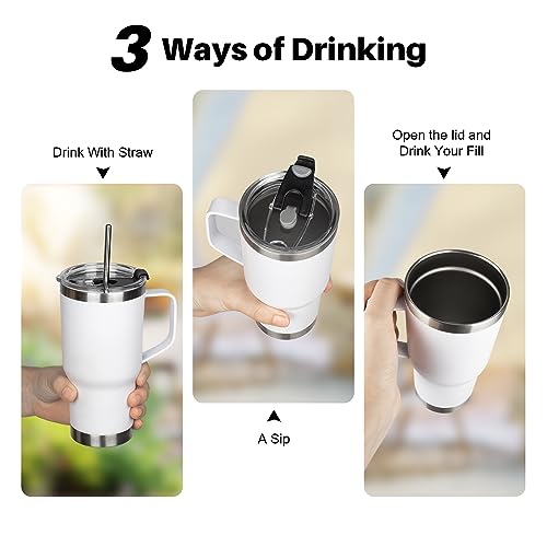 Image of 20 oz Tumbler with Handle, Stainless Steel Insulated Tumblers with Lid and Straw, Double Wall Vacuum Insulated Tumbler, Leak-proof, Insulated Travel Mug Coffee Cup for Cold and Hot (White)