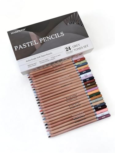 MAIMOUFIN Soft Pastel Pencils 24 Colors Grey Tone Drawing Pencil Set Professional Grade Pastels Art Supplies for Drawing Sketching Coloring(Not Oil-Based) (Grey)