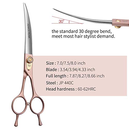 Fenice Peak Professional Curved Dog Grooming Scissors 8” Rose Gold 440C Stainless Steel Pet Cutting Shears Safety Trimming Shearing for Dogs Cats Fenice Peak Professional Curved Dog Grooming Scissors 8” Rose Gold 440C Stainless Steel Pet Cutting Shears Safety Trimming Shearing for Dogs Cats