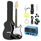 MOSEN 39in Full Size Beginner Electric Guitar Starter Kit, Beginner Starter, with Amplifier, SSS Pickups, Gig Bag, Pick, Tunner, Capo, Cable, Tremolo Bar, Wiping cloth - Black