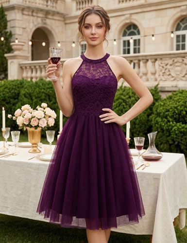Image of Dressystar Women's Sequin Short Prom Dress Sparkly Halter Tulle Cocktail Party Homecoming Dresses