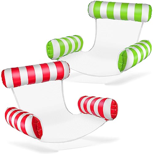 Balinco Colchón hinchable para piscina, sillón hinchable, silla de agua con respaldo y reposabrazos, asiento flotante, asiento de piscina, silla de relax acuático (verde/blanco + rojo/blanco)