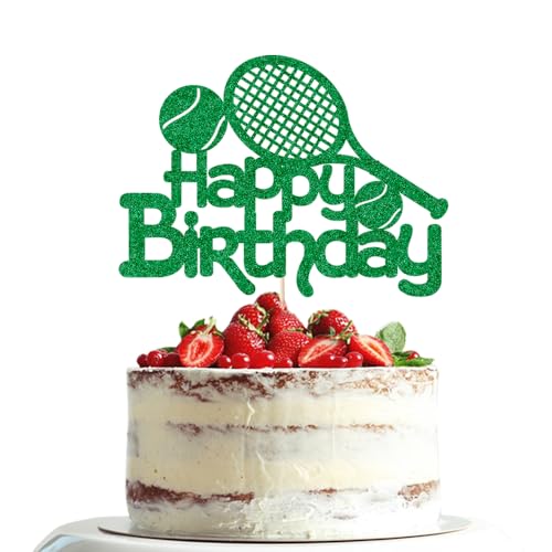 Dxsdgetue Decoración para tartas de tenis, decoración para tartas de tenis para niños, hombres, jugadores de tenis, raqueta, pelota, tema deportivo, suministros de fiesta de feliz cumpleaños, verde