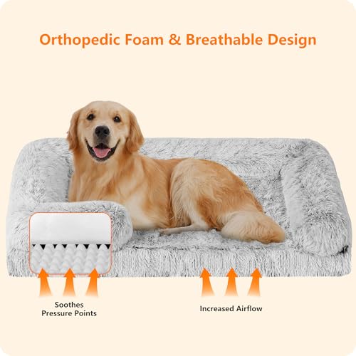 HMTOPE Orthopädisches Hundebett, Hundesofa, hohen Rand, Hundekissen, Hundekorb, Abnehmbar und waschbar, Mittelgroße Hunde, Grosse Hunde, 106 x 80 x 20 cm, Hellgrau