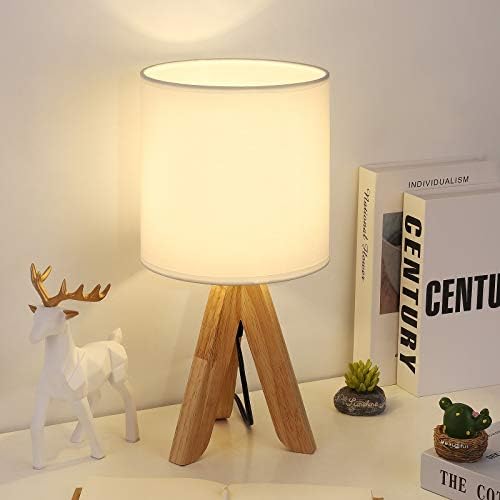 Small Table Lamp Cute Desk Lamp Nightstand Lamp with Fabric Shade Tripod Base for Kids Room, Office, Study Room, Bedroom, Dorm Room, Coffee Table(White)