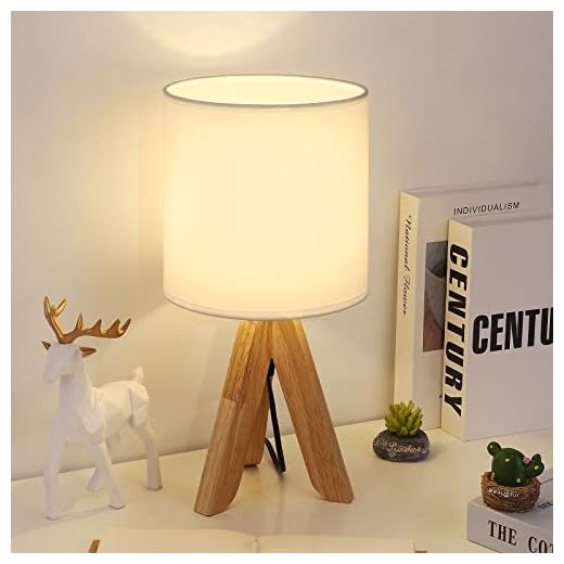 Small Table Lamp, Cute Kids Desk Lamp with Fabric Shade Wood Tripod Base Nightstand Lamp for Kids, Office, Study Room, Bedroom, Dorm, Coffee Table (White)