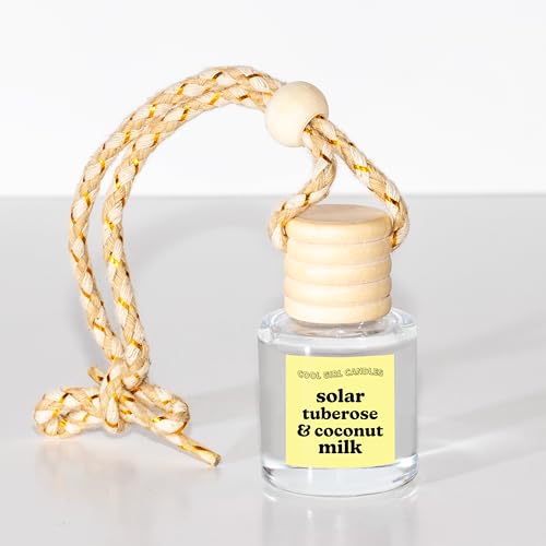 Image of COOLGIRLCANDLES Solar Tuberose Coconut Milk Car Hanging Fragrance Oil Diffuser Car Air Freshener for Essential Oils, Long Lasting Automobile Diffuser