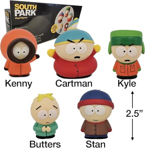 South Park 2.5" Vinyl Figure Collection School Bus Box. Includes Cartman, Stan, Kenny, Kyle and Butters