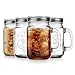 Glaver's Mason Drinking Jars – Set of 4, 15.25 Oz Clear Glass Jar with Handle and Lid. – Ice-Cold Drink Glassware Logo – Glass Mugs Ideal for Cold Beverages, Juice, Smoothie, Cocktails.