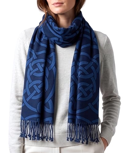 Achillea Soft Silky Celtic Knot Pashmina Scarf for Women Irish/Scottish Inspired Shawl Wrap for Wedding Travel & Office (Blue)