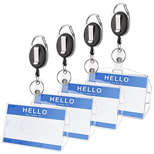 4 Pzas Porta Tarjetas Identificativas con Llavero Retractil, Funda Tarjeta Identificación, Trabaja en Vertical u Horizontal, Llavero Extensible Retractil, Porta Tarjetas de Servicio Pesado Cover