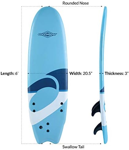 Osprey Foam Surfboard Soft Foamie Complete with Leash and Fins, Blue Logo, 6 ft/7 ft/8 ft