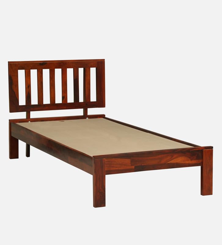 Image of Solid Sheesham Wood Wave Single Bed Without Storage, Wooden Single Bed Cot Palang for Bedroom, Guest Room, Home, Hotel and Hostel, Honey Oak Finish Durable Wooden Furniture