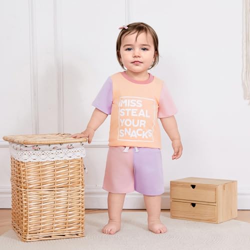 allshope Toddler Baby Girl Summer Outfit Short Sleeve T Shirt Top Casual Shorts Set Infant Newborn Clothes 6 12 18 24 Month (Miss Apricot, 18-24 Months)