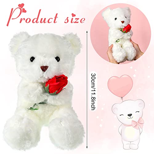 Civaner Plush Stuffed Animal Bear With Rose Funny Cute Stuffed Animal Plush Valentine's Day Gifts For Kids Toddler Girlfriend Mother's Day, 11.8 Inches (White) #TOP2