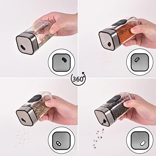 Miorkly 6 Square Spice Jars with Unique Strong Seal Swivel Stainless Steel Lid,120 ML Spice Containers,Glass Spice Jars, Seasoning Jars with Funnels, Label Paper, Erasable Pens