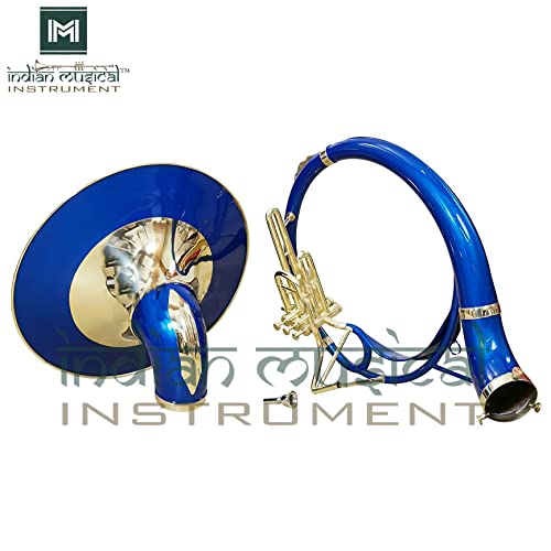 Indian Musical Instrument 22" King Size Handmade Brass Sousaphone Big Bell Tuba With Mouthpiece And Gig Bag (Blue Gold) #TOP7
