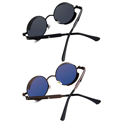 Image of RONSOU Steampunk Style Round Vintage Polarized Sunglasses Retro Eyewear UV400 Protection Matel Frame