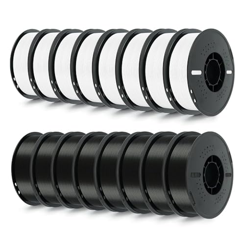 Image of Kingroon PLA Filament 1.75mm 16KG Bundle, 8 Black 8 White 3D Printer Filament Bulk with ±0.02mm Dimensional Accuracy, Low Warping Easy to Print PLA for Most FDM Printers, 16 Spools